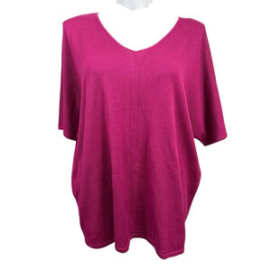 Avenue Magenta Knit Short Sleeve V Neck Tunic Top Size 26/28